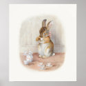 Beatrix Potter Rabbit Drinking Tea Poster Print