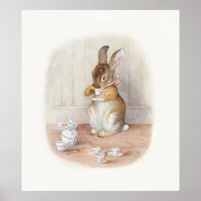 Beatrix Potter Rabbit Drinking Tea Poster Print by imagina