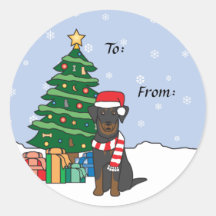 Beauceron and Christmas Tree Round Stickers