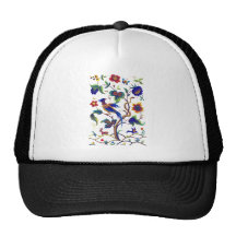 Beautful Jacobean Bird of Paradise Embroidery Trucker Hats