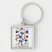 Beautful Jacobean Bird of Paradise Embroidery Keychains