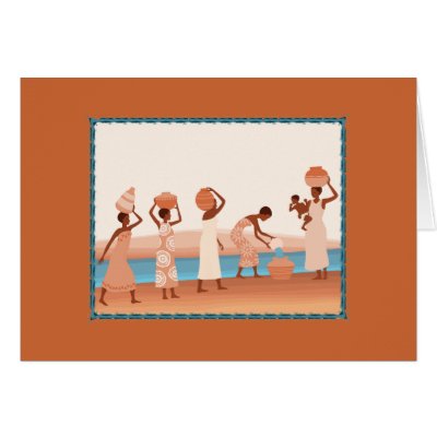 Beautiful African women collecting water Greeting Card by songspeckels