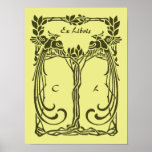 Beautiful art nouveau peacocks, add 2 initials print