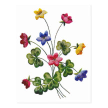 Beautiful Colourful Embroidered Wood Sorrel Post Card