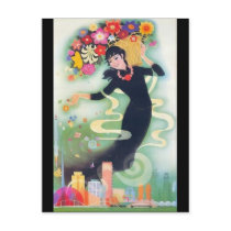 Beautiful Deco Asian Woman with Swirls & Flowers