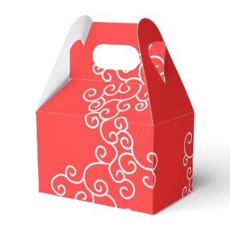 Beautiful, elegant, white swirls on red gift box wedding favor boxes