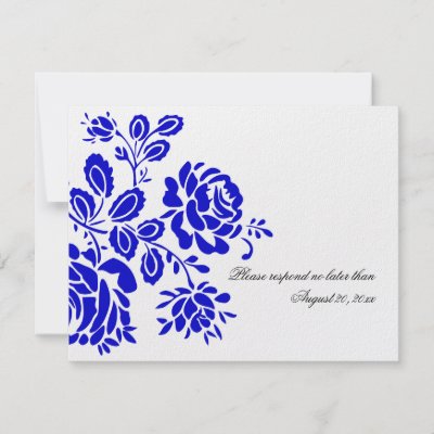 Beautiful Florals in Royal Blue RSVP Reply Cards Personalized Invites by