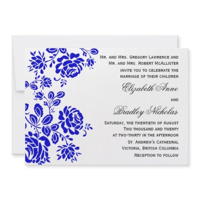 Beautiful Florals in Royal Blue Wedding Invitation by SocialiteDesigns