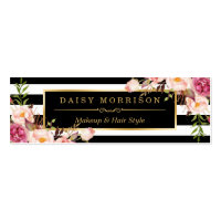 Beautiful Flowers Wrapping Gold B&W Stripes Mini Business Card