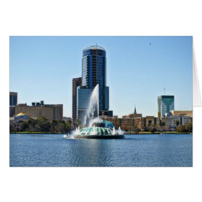 Beautiful Fountain In The Lake Of Orlando Florida Card by animalpark
