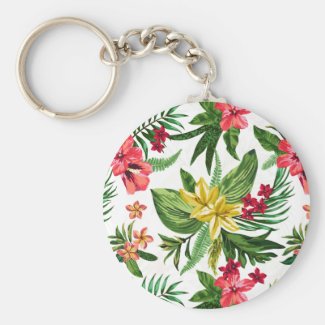 Beautiful Hawaiian Flowers Basic Round Button Key Ring