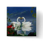 Beautiful heart swans red flowers 1 button