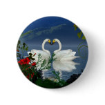 Beautiful heart swans red flowers 1 pinback button