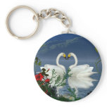 Beautiful heart swans red flowers 1 key chains