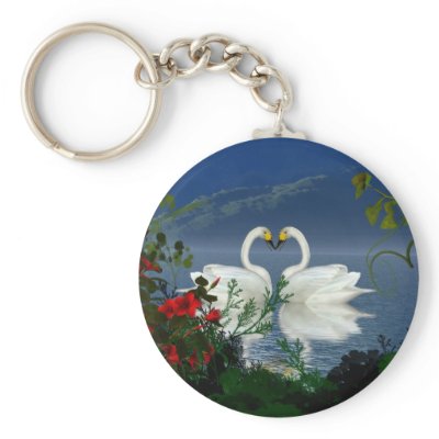 Beautiful heart swans red flowers 1 key chains by mickeyelvis128