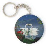 Beautiful heart swans red flowers 1 keychains
