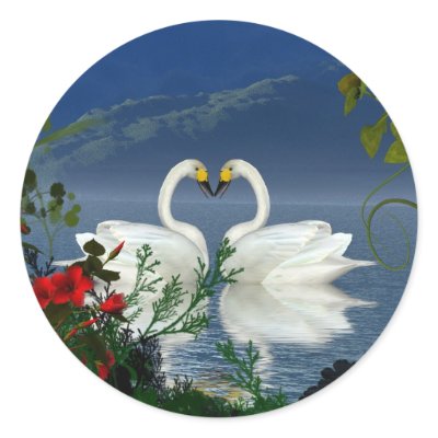 Beautiful heart swans red flowers 1 stickers by mickeyelvis128