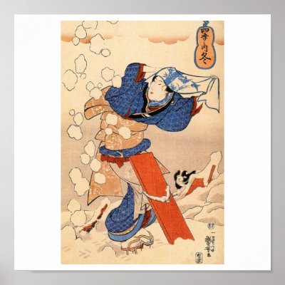 Beautiful Japanese Woman in the Snow c. 1800's Poster by DDMcollections