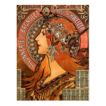 Beautiful ladies profile - Mucha Postcards