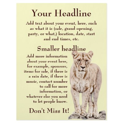Beautiful Majestic Lioness Personalized Flyer by willowdewisp