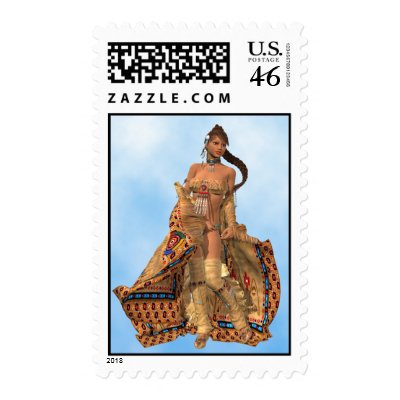 Beautiful Native American Indian Woman Stamp by beverlytazangel