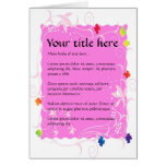 Beautiful pink card with rainbow flowers.