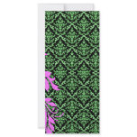 Beautiful Pink floral and Greenish Damask Pattern Rack Card Design