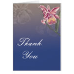beautiful pink orchid on deep blue wedding greeting cards