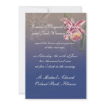 beautiful pink orchid on deep blue wedding custom announcements