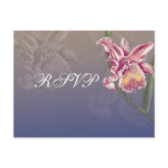 beautiful pink orchid on deep blue wedding post card