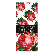 BEAUTIFUL PINK ROSE AQUA BLUE TEAL FLORAL MONOGRAM CUSTOM INVITATIONS
