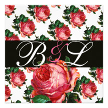 BEAUTIFUL PINK ROSE AQUA BLUE TEAL FLORAL MONOGRAM ANNOUNCEMENTS