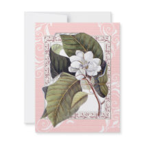 Beautiful Pink White Magnolia Formal Dinner Party Custom Invites