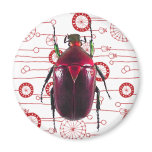 Beautiful Red Beetle On Retro Floral Refrigerator Magnets