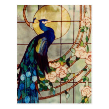 Beautiful Stained Glass Peacock Post Cards