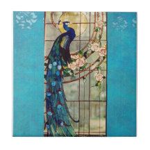 Beautiful Stained Glass Peacock Tile