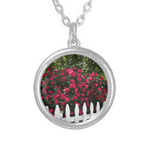 Beautiful Summer Garden; Picket Fence. Personalized Necklace