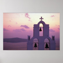 Beautiful Sunset: Santorini Fira at sunset, Greece Posters