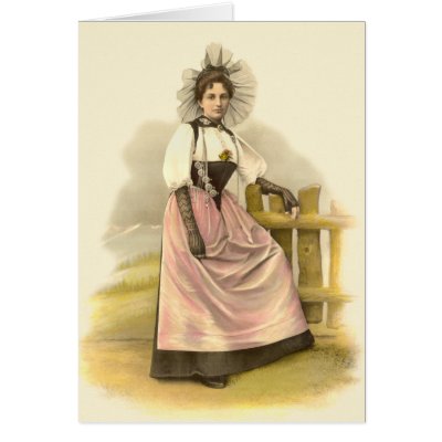 Beautiful Swiss Woman in Traditional Costume, Bern Greeting Card by AntiqueImages