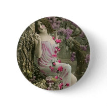 Beautiful Vintage Forrest Flower Goddess Button