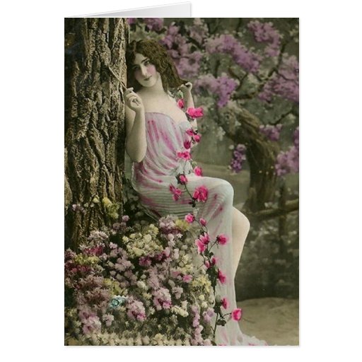 Beautiful Vintage Forrest Flower Goddess Greeting Card