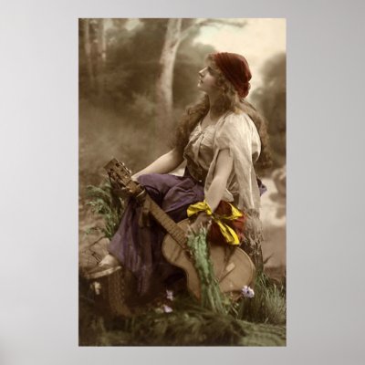 Beautiful Vintage Guitar Siren Poster  Print by ArtisticFootprints