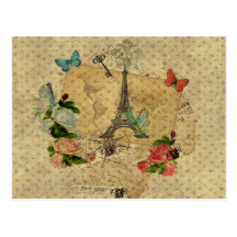 Beautiful vintage post cards collage Eiffel tower
