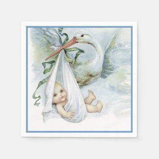 Beautiful Vintage Stork Baby Boy Shower Disposable Serviette