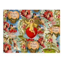 Beautiful Vintage Valentine Love Cherub Collage Postcard