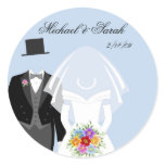 Beautiful Wedding Couple on Blue Stickers