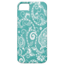 Beautiful white and blue flowers leaves and swirls iPhone 5 covers