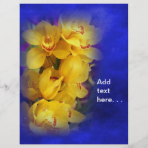 Beautiful Yellow Orchids on Deep Blue Background Flyers