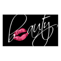Beauty Business Card Pink Glossy Lips Black White