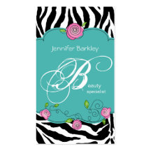 Beauty Business Card Zebra Rose Salon Pink Blue